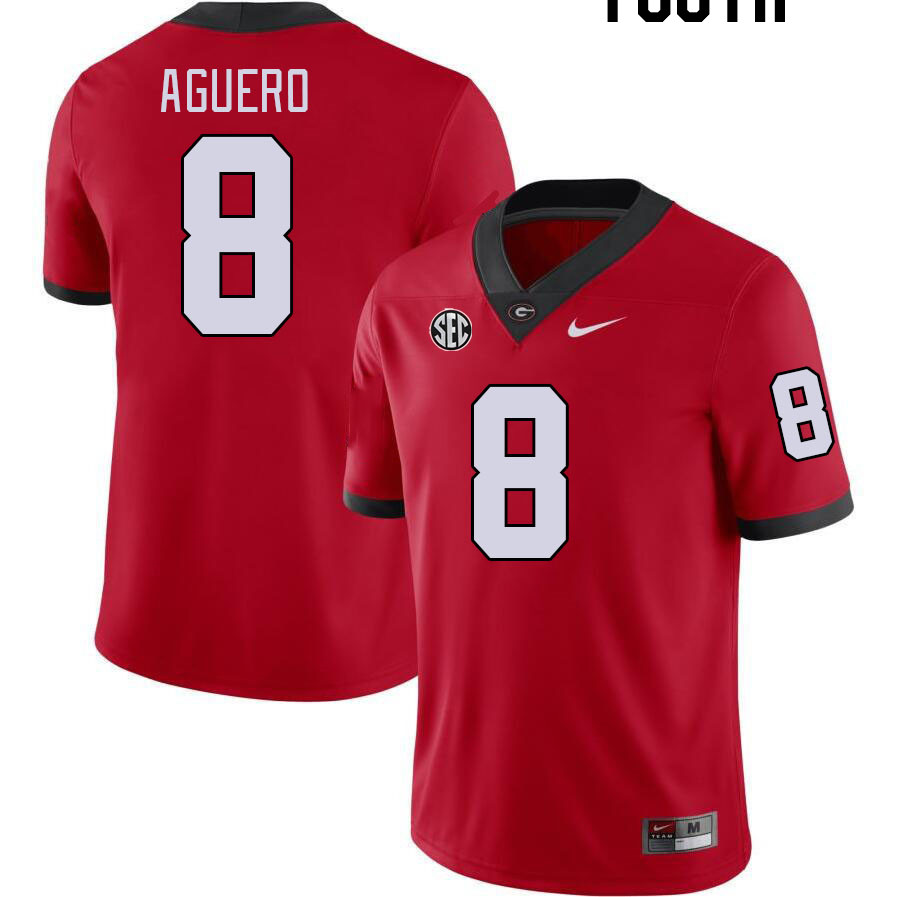 Georgia Bulldogs Youth Joenel Aguero #8 Red Stitched College UGA Football Jersey 23BB015MS